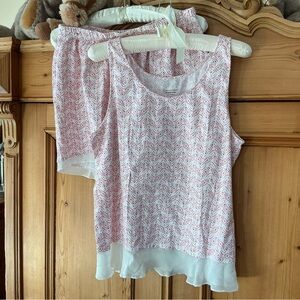 Garnet Hill Pink and White Pajama Set with ruffle